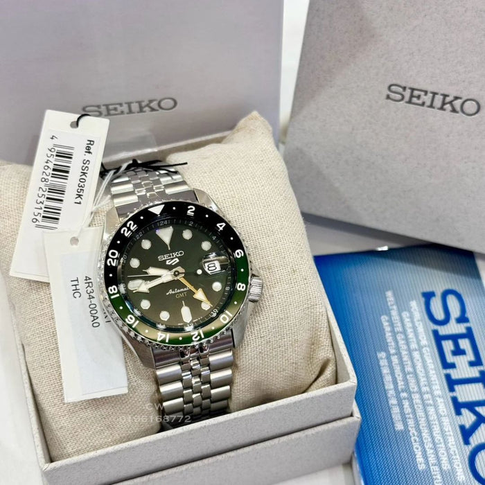 Seiko 5 Sports SKX GMT Diver Bi-Color Green Dial Stainless Steel SSK035K1 - Authentic