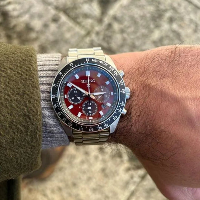 Seiko Prospex Speedtimer Solar Chronograph Tachymeter – Red Dial Stainless Steel SSC927 - Authentic