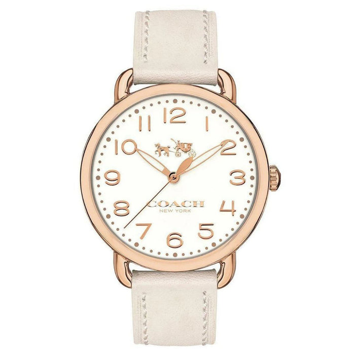 Coach Women’s White Dial Watch with Rose Gold Case & White Leather Strap 14502716 - Authentic