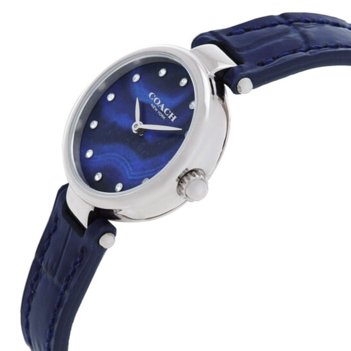 Coach Women’s Silver Quartz Watch – Blue Dial with Crystal Markers & Blue Leather Strap 14503535 - Authentic