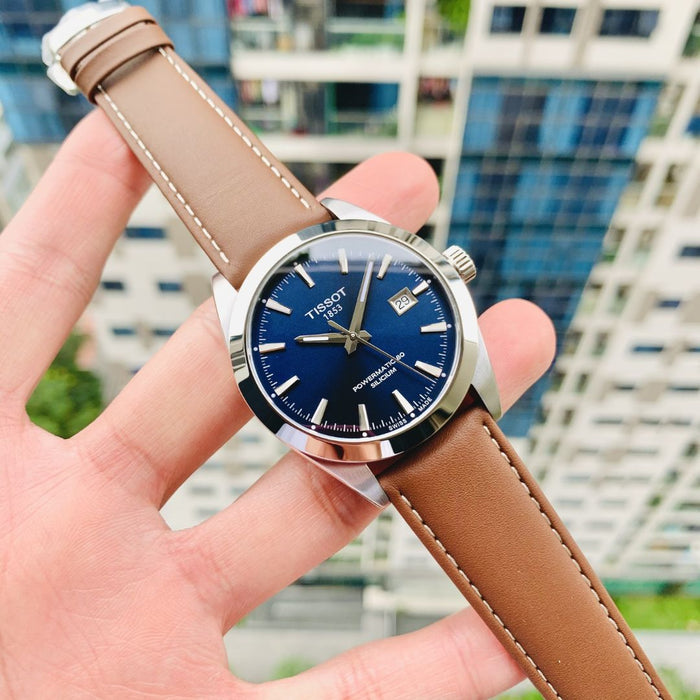 Tissot Gentleman Powermatic 80 Silicium Blue Dial – Brown Leather Strap t127.407.16.041.00 - Authentic