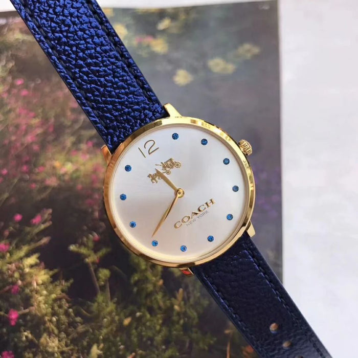 Coach Women’s Silver Dial Watch with Rose Gold Case & Blue Leather Strap 14502687 - Authentic