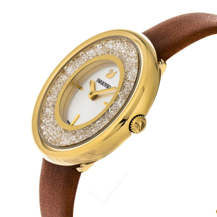 Swarovski Crystalline Pure Women’s Watch – Gold Case, Brown Leather Strap 5275040 - Authentic