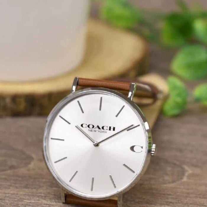 Coach Classic Slim Watch – Silver Dial with Brown Leather Strap 14602152 - Authentic