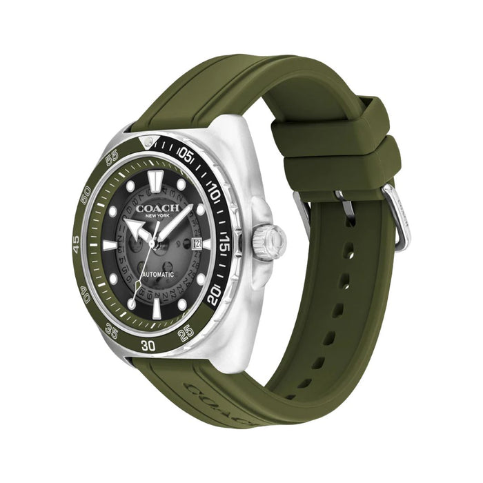 Coach Automatic Diver Watch 44MM – Green Silicone Strap & Stainless Steel Case 14602717 - Authentic