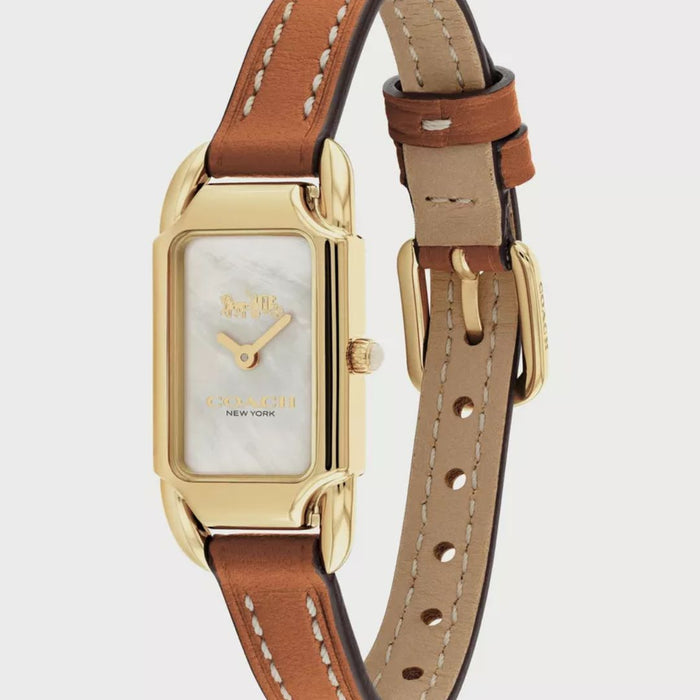 Coach New York Gold Rectangular Women’s Watch – Brown Leather Strap 14504029 - Authentic