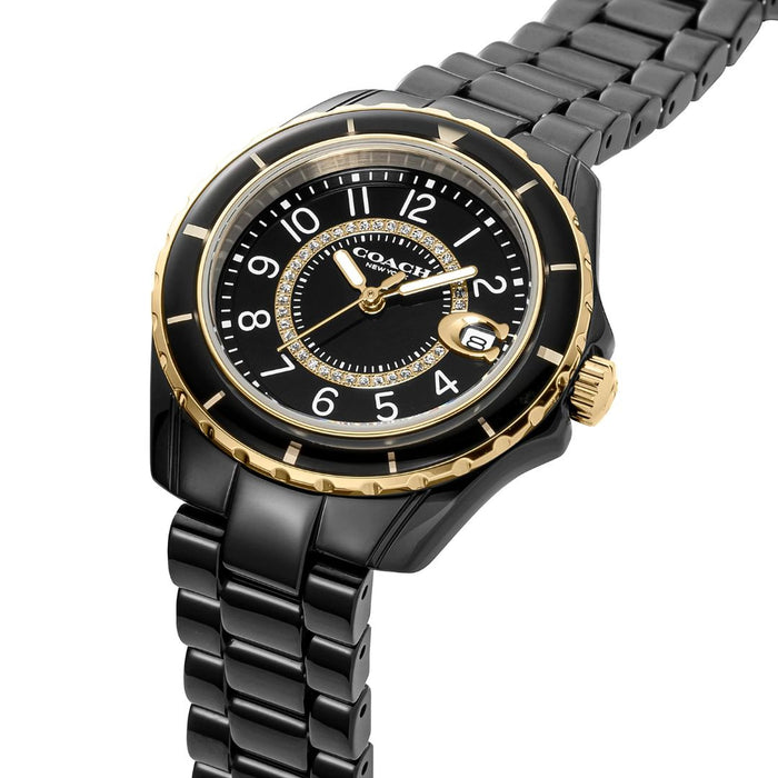 Coach Black & Gold Ceramic Date Watch – Elegant Luxury Design 14503461 - Authentic