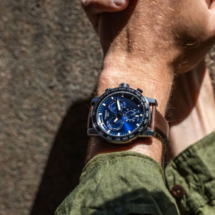 Tissot V8 Quartz Chronograph – Blue Dial with Brown Leather Strap t125.617.16.041.00 (Swiss Factory)