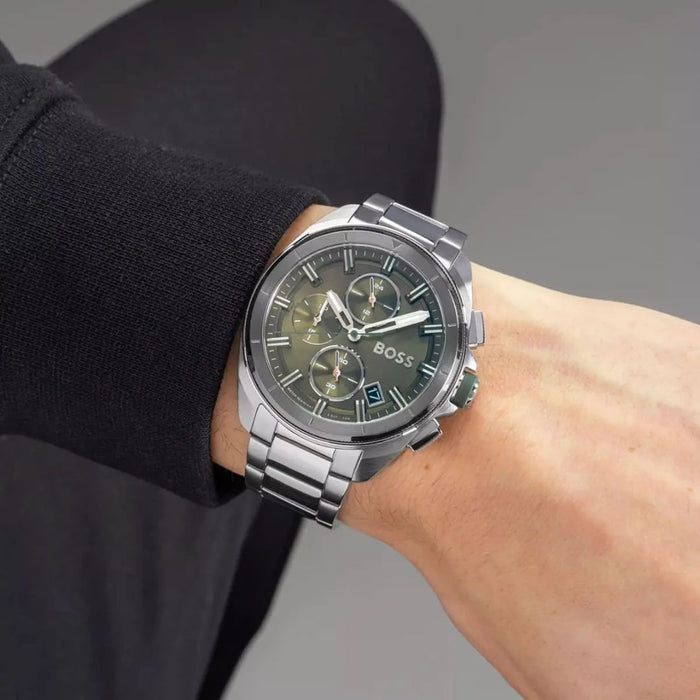 Hugo Boss Men's Chronograph Watch – Green Dial (5ATM) 1513951 - Authentic