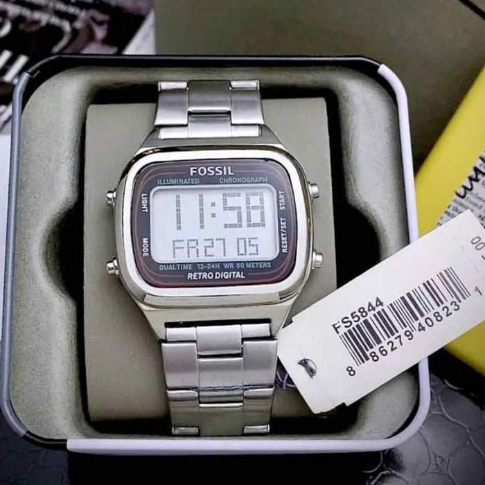 Fossil Retro Digital Watch – Silver Stainless Steel - FS5844 - Authentic