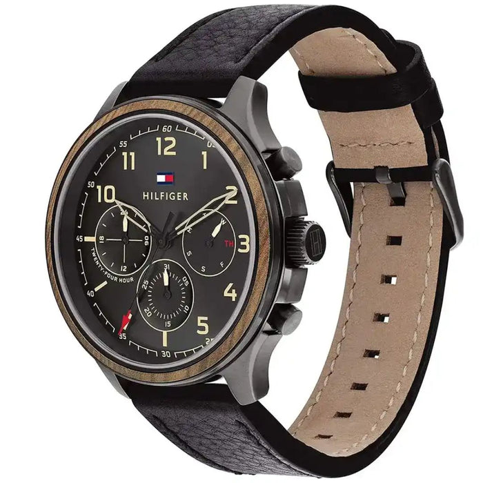 Tommy Hilfiger Men’s Black Chronograph Watch with Leather Strap 1791854 - Authentic