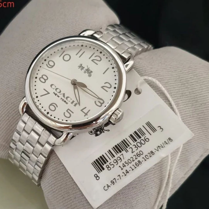 Coach New York Silver Round Women’s Watch – White Dial & Stainless Steel Bracelet 14502260 - Authentic