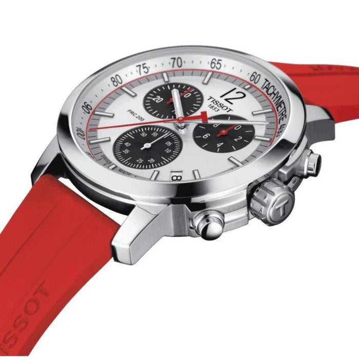 Tissot PRC 200 Chronograph – White Dial / Red Rubber Strap t114.417.17.037.01 (Swiss Factory)