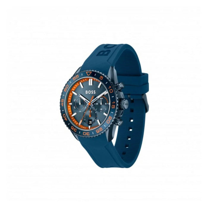 Hugo Boss Marine Sport Chronograph – Blue & Orange Silicone Strap 1514142 - Authentic