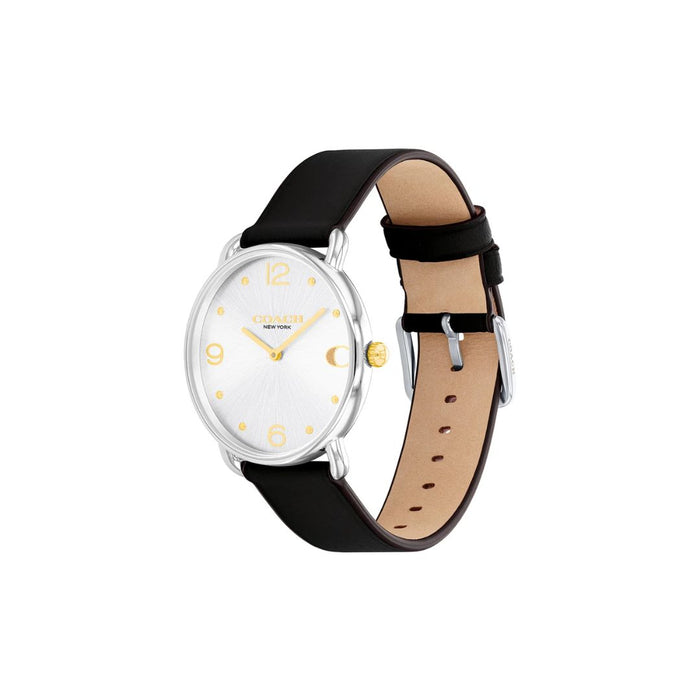 Coach Silver Dial Black Leather Strap Watch – Women’s Classic Quartz Timepiece 14504198 - Authentic