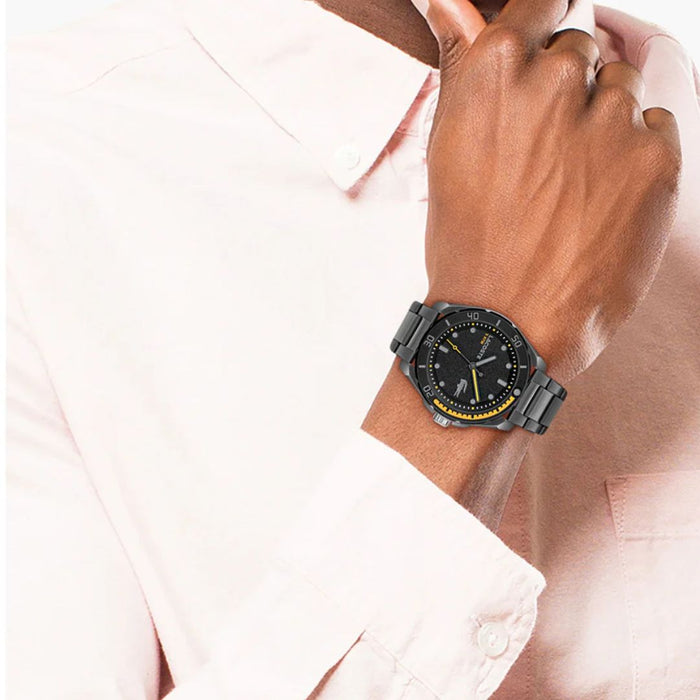 Lacoste Key West Men’s Black Dial Chronograph Watch – Yellow Accents - 2011288 - Authentic