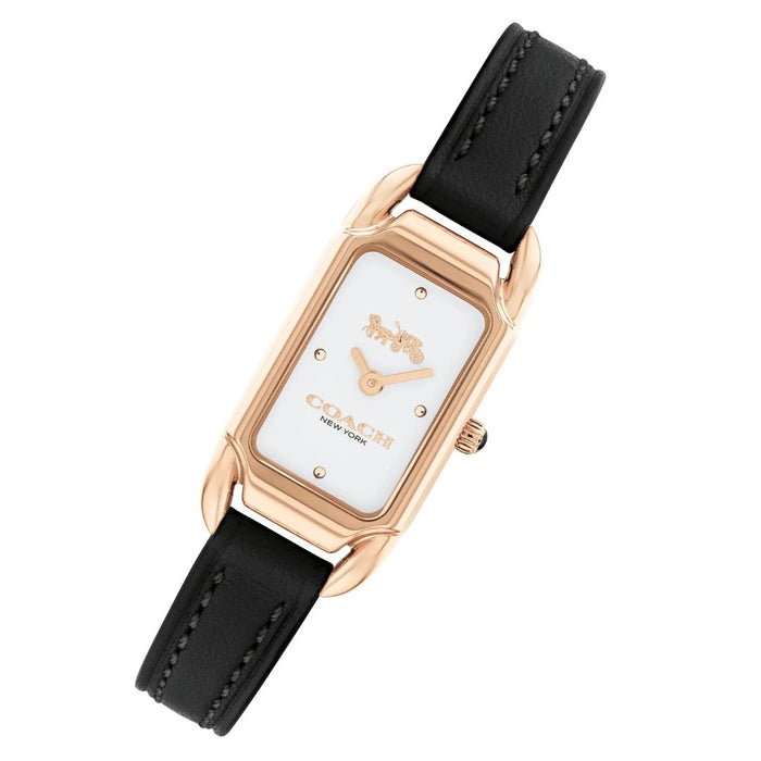 Coach New York Rose Gold Rectangular Women’s Watch – Black Leather Strap 14504027 - Authentic