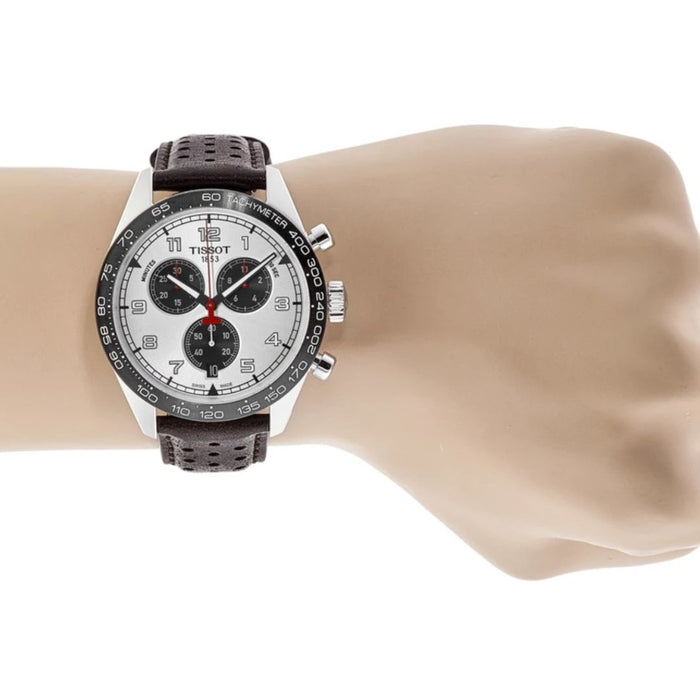 Tissot V8 Swiss Chronograph – Silver Dial / Black Subdials / Brown Perforated t131.617.16.032.00 (Swiss Factory)