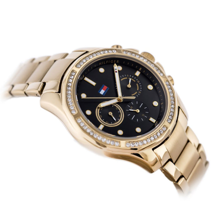 Tommy Hilfiger Gold Chronograph – Black Dial with Crystal Bezel 1782570 - Authentic
