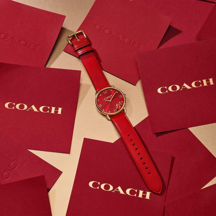 Coach Women’s Classic Watch – Red Dial, Gold Case, Red Leather Strap 14504239 - Authentic