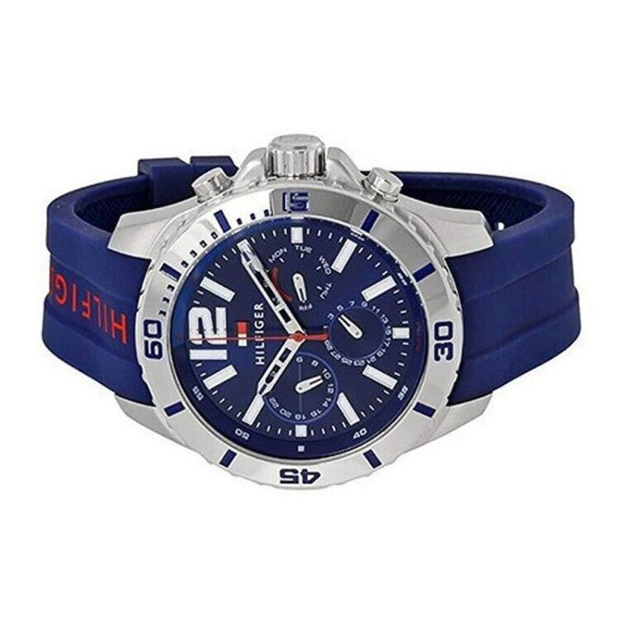 Tommy Hilfiger Chronograph Blue Dial Silver Case & Blue Rubber Strap 1791142 - Authentic
