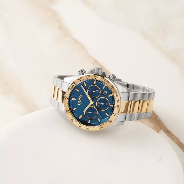 Hugo Boss Men’s Two-Tone Chronograph Tachymeter Watch Blue Dial | Luxury Sport 1513767 - Authentic