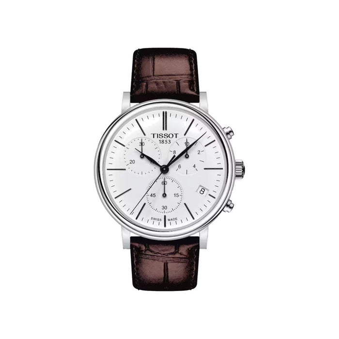 Tissot Carson (41MM) Chronograph White Dial Brown Leather t122.417.16.011.00 - Swiss Factory