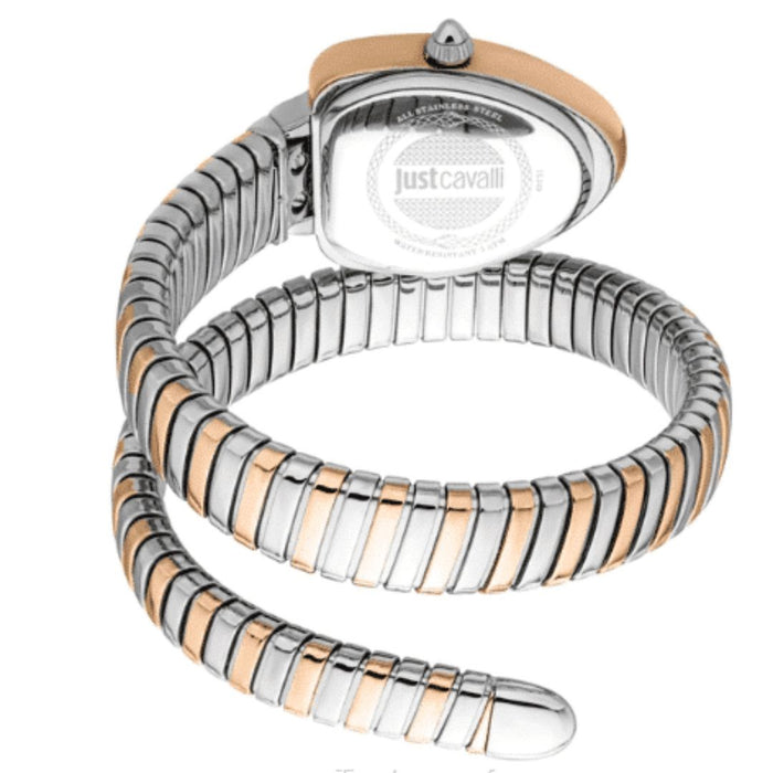 Just Cavalli Women's Rose Gold & Silver Snake Coil Watch – White Textured Dial jc1l249m0065 - Authentic