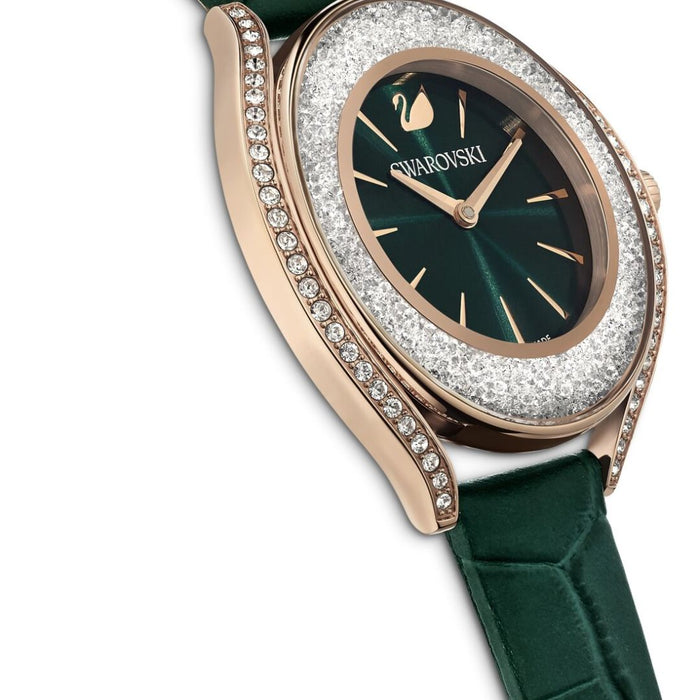 Swarovski Women’s Rose Gold Crystal Watch with Green Dial & Leather Strap – Swiss Made 5644078 - Authentic