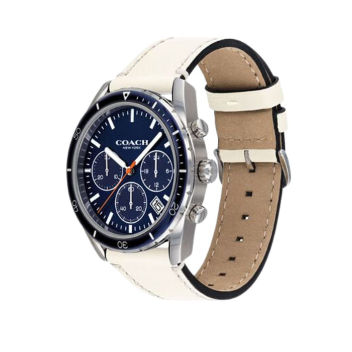 Coach Men’s Chronograph Watch – Blue Dial, White Leather Strap 14602411 - Authentic