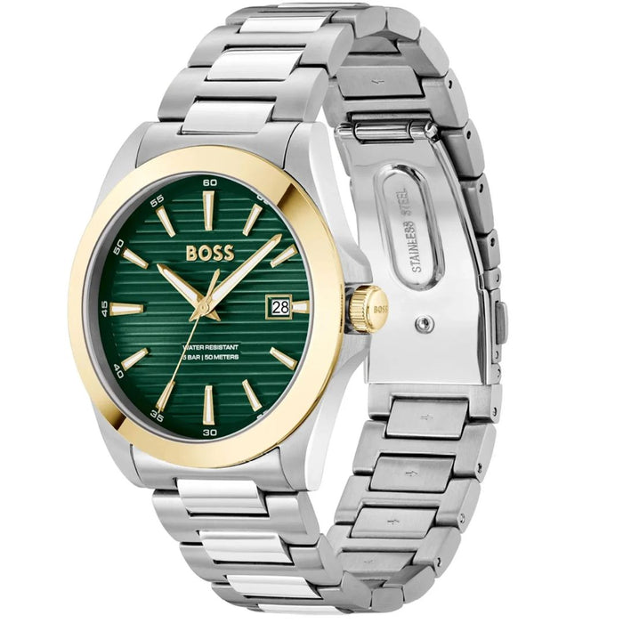 BOSS Men’s Green Dial Two-Tone Stainless Steel Watch – HB 5BAR 50M 1514173