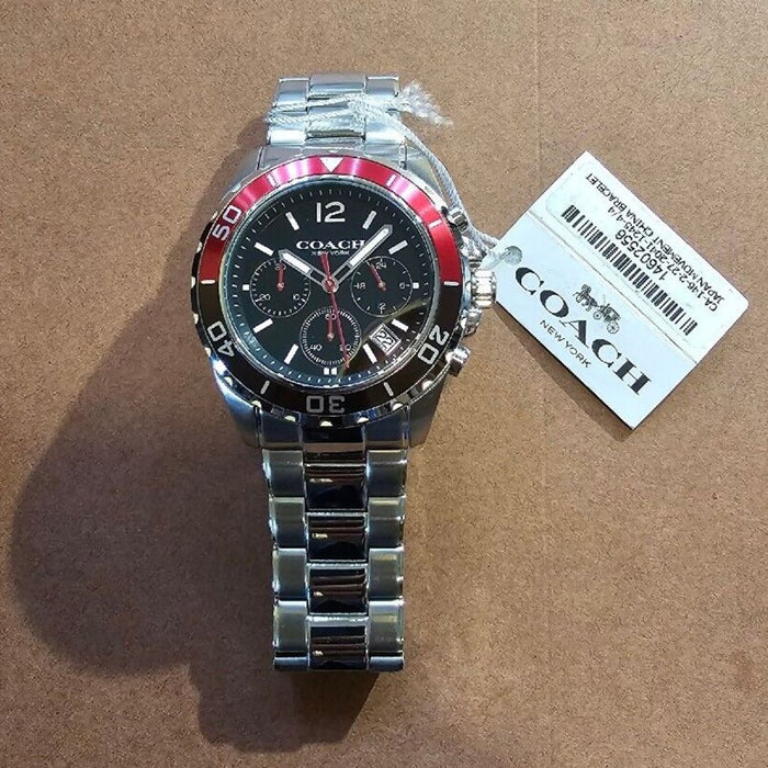 Coach Men’s Chronograph Stainless Steel Watch – Red Bezel & Black Dial 14602556 - Authentic