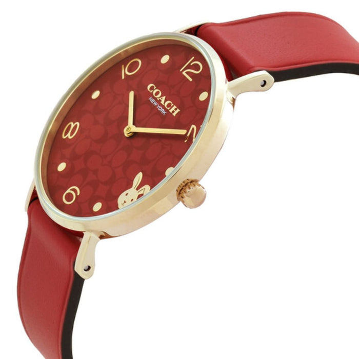 Coach Red Dial Gold-Tone Leather Strap Watch – Women’s Elegant Quartz Timepiece 14503977 - Authentic