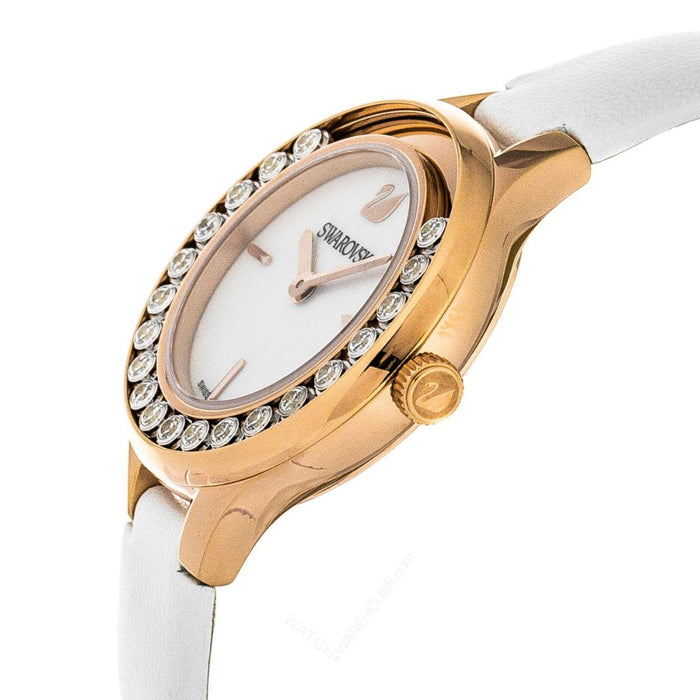 Swarovski Lovely Crystals Women’s Watch – Gold Case, White Leather Strap 5242904 - Authentic