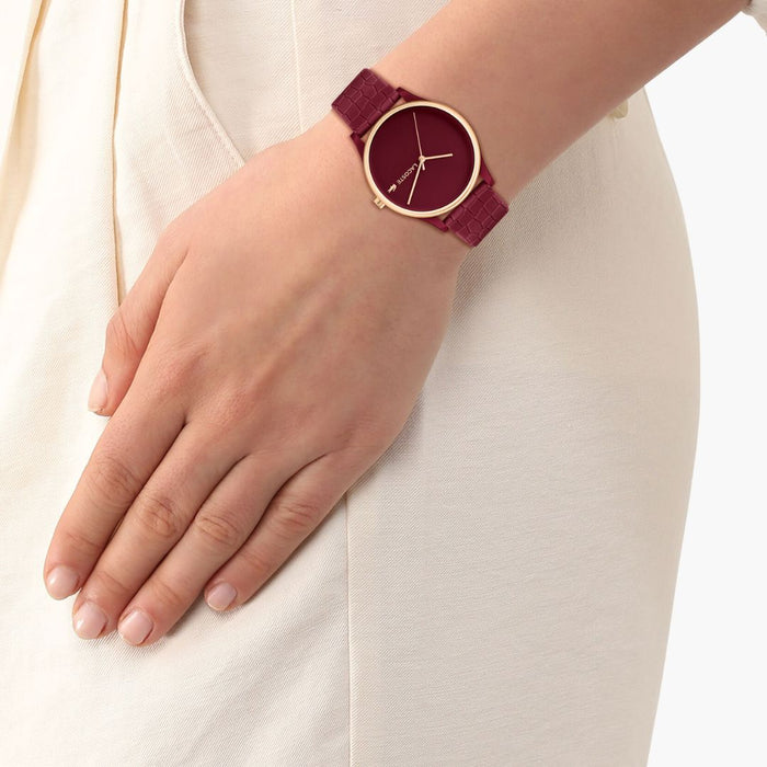 Lacoste Moon Ladies Burgundy Silicone Strap Watch 2001283 - Authentic