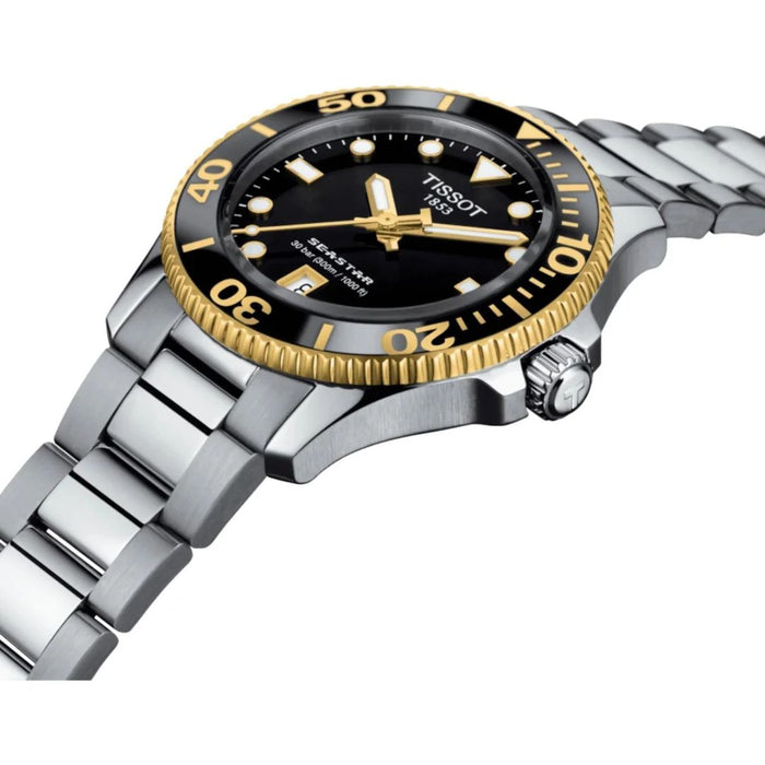 Tissot Seastar 1000 – Two Tone Gold & Steel 36MM | Black Dial | 300m Diver t120.210.21.051.00 - Authentic