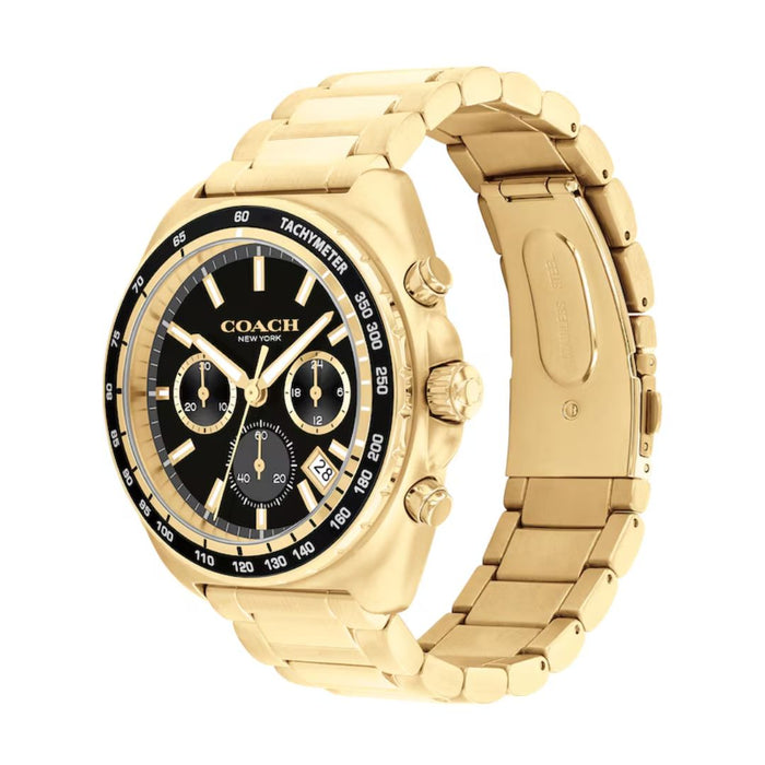 Coach Men’s Gold-Tone Chronograph Watch with Black Dial & Tachymeter 14602703 - Authentic