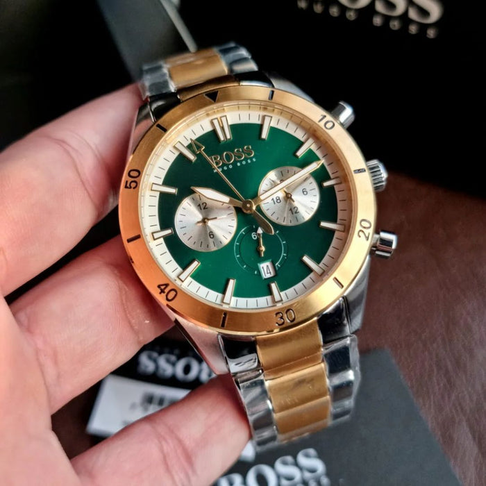 Hugo Boss Pioneer Chronograph – Green & Gold Two-Tone Men’s Watch 1513872 - Authentic