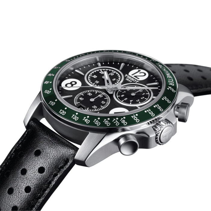 Tissot V8 Chronograph Black Dial Green Bezel Black Leather t106.417.16.057.00 - Swiss Factory