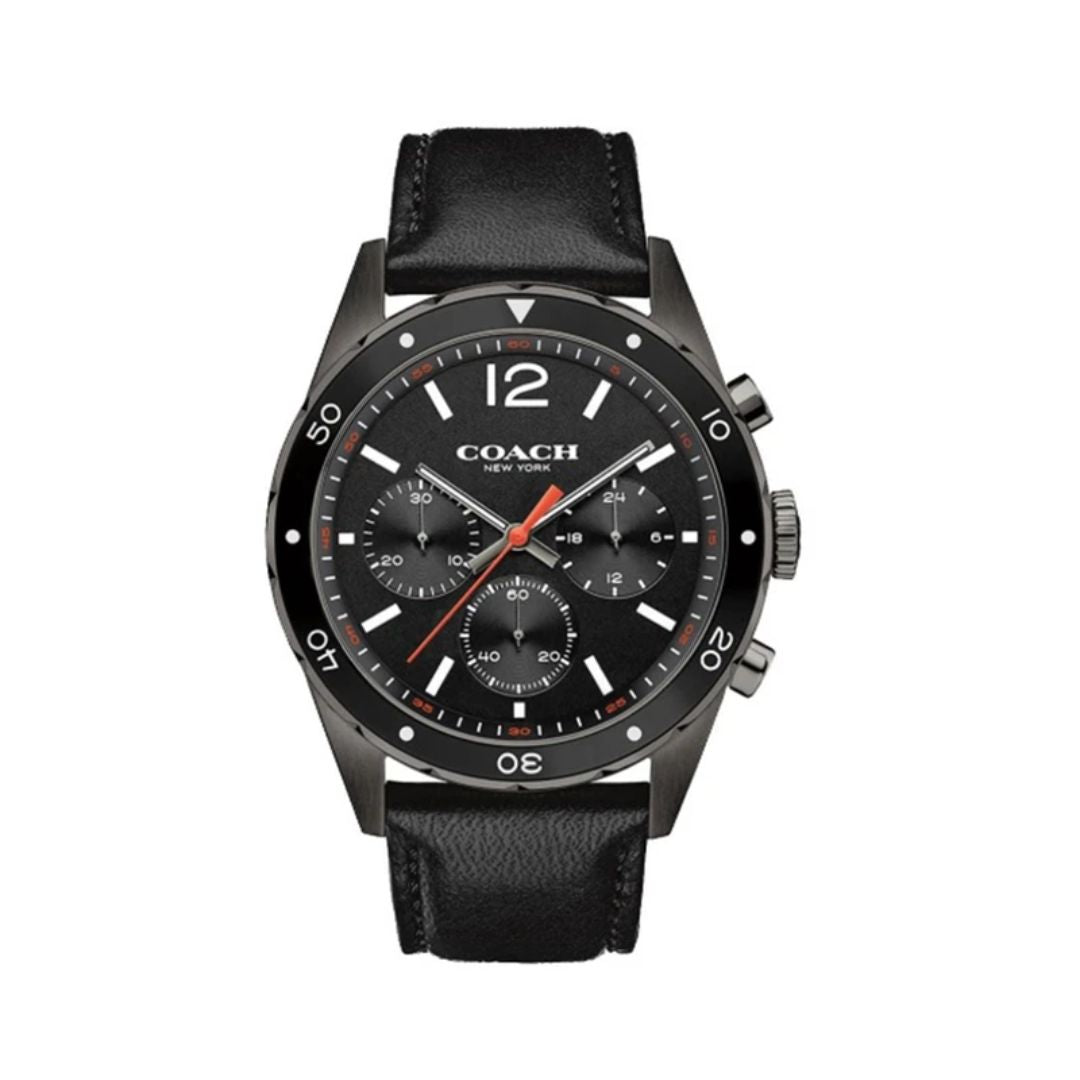 Coach Chronograph Watch – Black Stainless Steel Case & Black Leather S ...