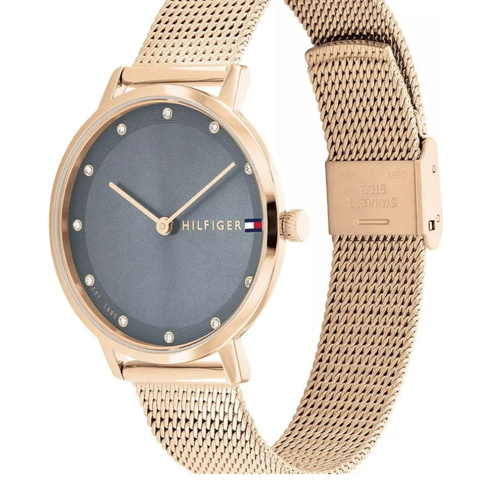 Tommy Hilfiger Women’s Rose Gold Watch with Blue Dial and Mesh Bracelet 1782669 - Authentic