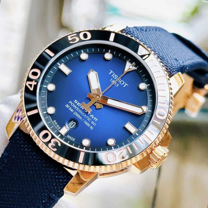 Tissot Seastar 1000 Powermatic 80 Rose Gold & Blue Dial Watch t120.407.37.041.00 - Swiss Factory