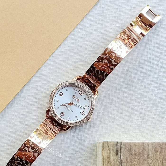 Coach Rose Gold Women’s Watch with Crystal Bezel & Signature Strap 14502355 - Authentic