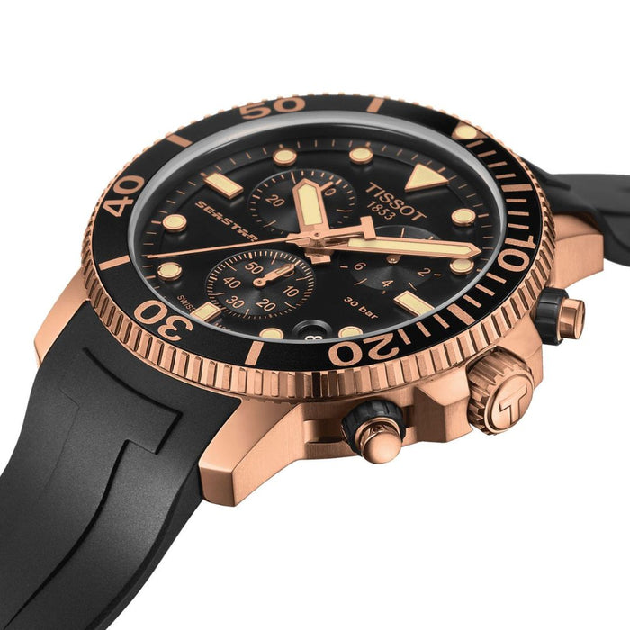 Tissot Seastar Chronograph Rose Gold & Black – 30 Bar t120.417.37.051.00 - Authentic