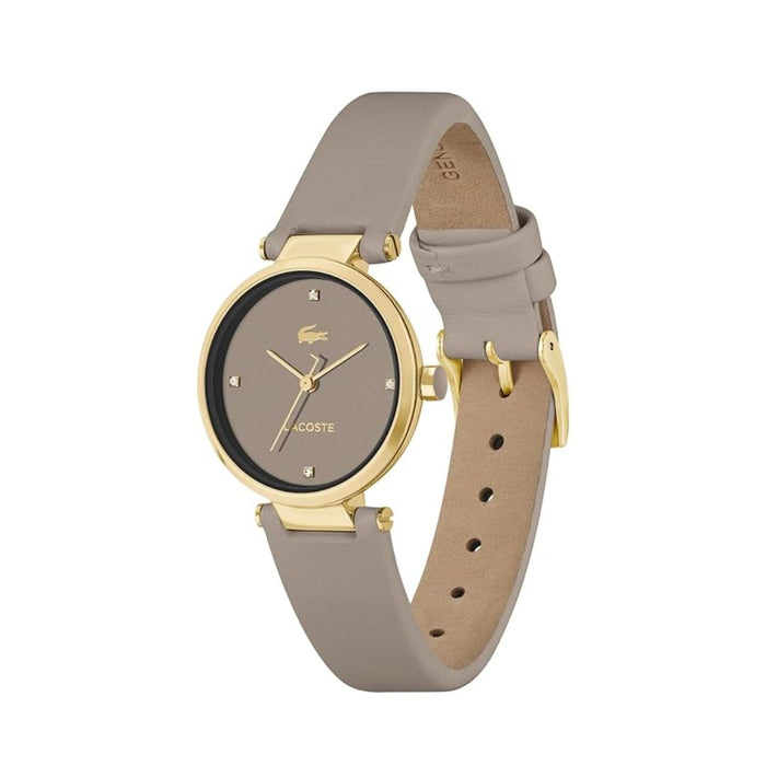Lacoste Moon Women’s Grey Leather Watch – Gold-Tone Case - 2001334 - Authentic