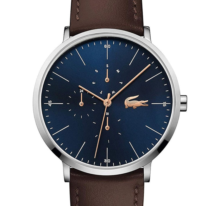 Lacoste Moon Multifunction Blue Dial Brown Leather Strap Men’s Watch 2010976 - Authentic