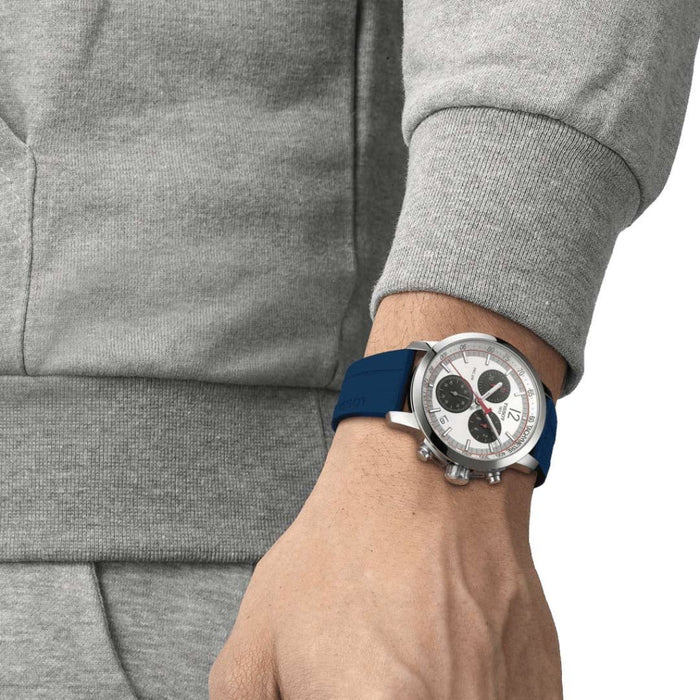 Tissot PRC 200 Chronograph – Blue Strap | White Dial | 42mm t114.417.17.037.00 (Swiss Factory)