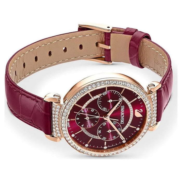 Swarovski Crystalline Delight Chronograph Burgundy Leather Watch - 5580345 - Authentic