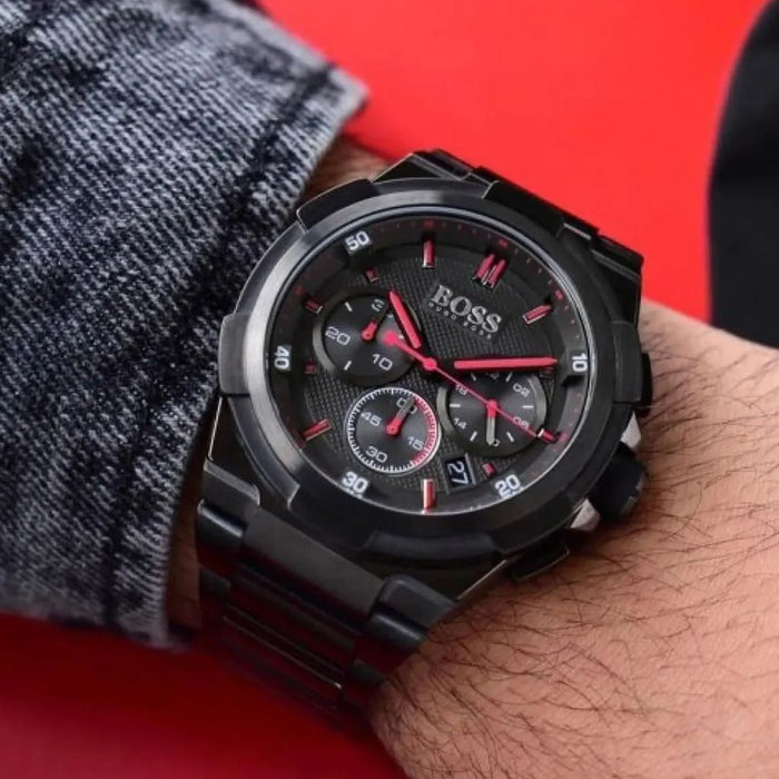 Hugo Boss Chronograph – Gunmetal Grey with Red Accents 1513361 - Authentic