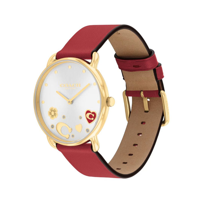 Coach Women’s Rose Gold Floral Dial Watch – Red Leather Strap - 14504520 - Authentic